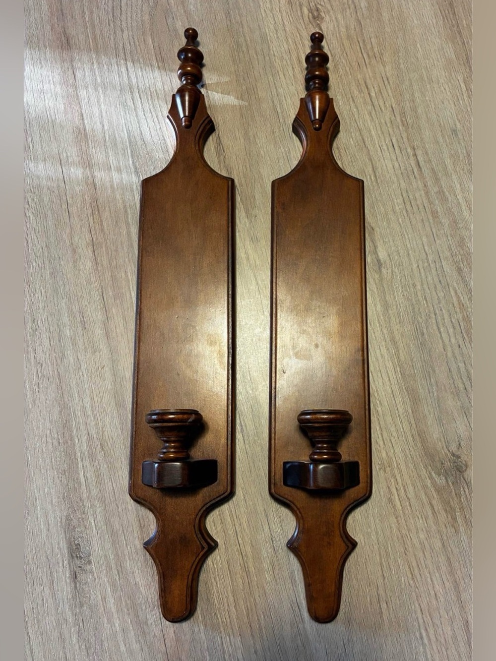 Vtg Tell City Maple Wood Brown Wall Sconces Pair